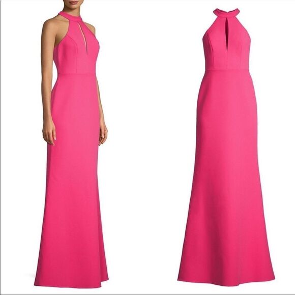 BCBGMAXAZRIA Sleeveless Keyhole Halter Gown  Maxi Dress Pink 4 - Picture 6 of 9